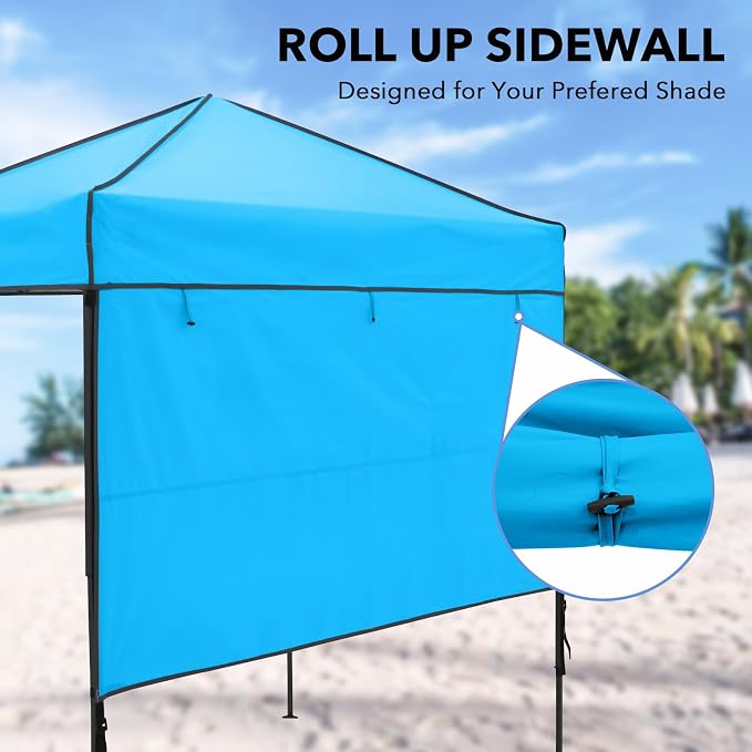 6x4 Pop Up Canopy Tent with Half Wall Panel, Instant Portable Beach Canopy, Outdoor Tent with Carry Bag for Camping, Sports, Tailgating, Events, Light Blue