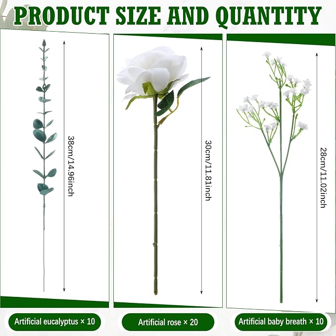 Qinyoung 10 Set Clear Glass Vase with Flowers Centerpieces 10 Clear Glass Jars 40 Artificial Plant with Rope Table Centerpieces for Wedding Rustic Baby Shower Party Farmhouse Home Decoration