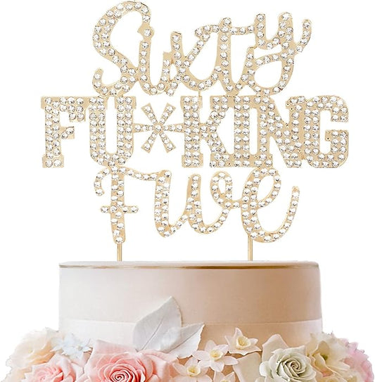 LINGTEER Sixty Five Funny Gold Rhinestone Cake Topper - Cheers to 65 Years Old,Happy 65th Birthday Party Cake Centerpieces Topper Decorations.