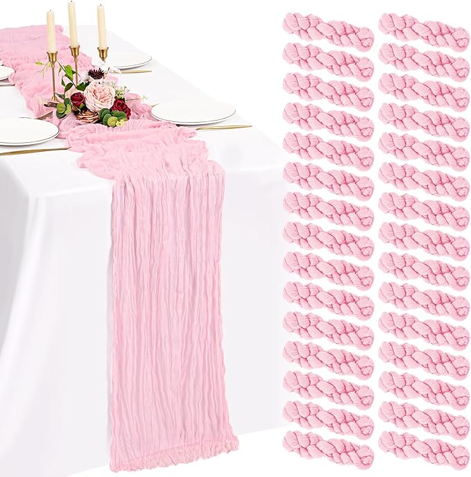 30 Pack Cheesecloth Table Runner 10FT Light Pink Table Runner Boho Gauze Cheese Cloth Table Runners Long Rustic Sheer Table Decorations for Wedding Party Baby Bridal Shower Birthday Holiday Home