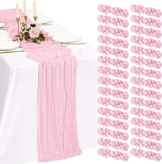 30 Pack Cheesecloth Table Runner 10FT Light Pink Table Runner Boho Gauze Cheese Cloth Table Runners Long Rustic Sheer Table Decorations for Wedding Party Baby Bridal Shower Birthday Holiday Home