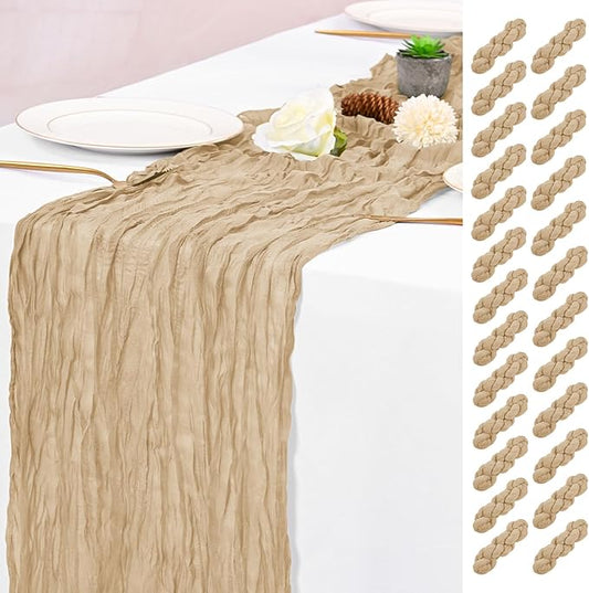 25 Pack Beige Table Runner 17 x 108inch Cheesecloth Table Runner Boho Gauze Table Runners Rustic Sheer Fabric Cheese Cloth Table Runners for Wedding Party Bridal Shower Farmhouse Thanksgiving Decor