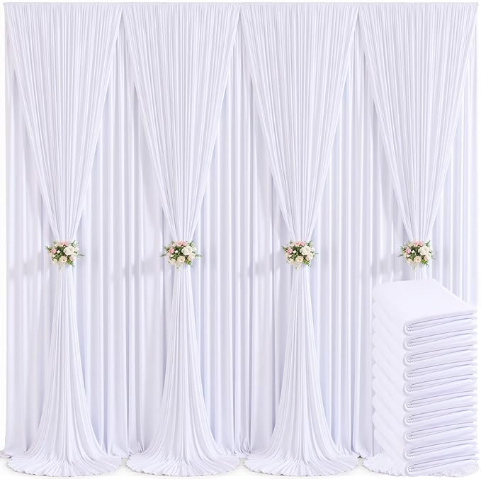 10 Panels White Backdrop Curtain for Parties Wedding Wrinkle Free 50ft x 10ft Backdrop Drapes for Baby Shower Gender Reveal Birthday Photo Photography Polyester Fabric Background Decoration
