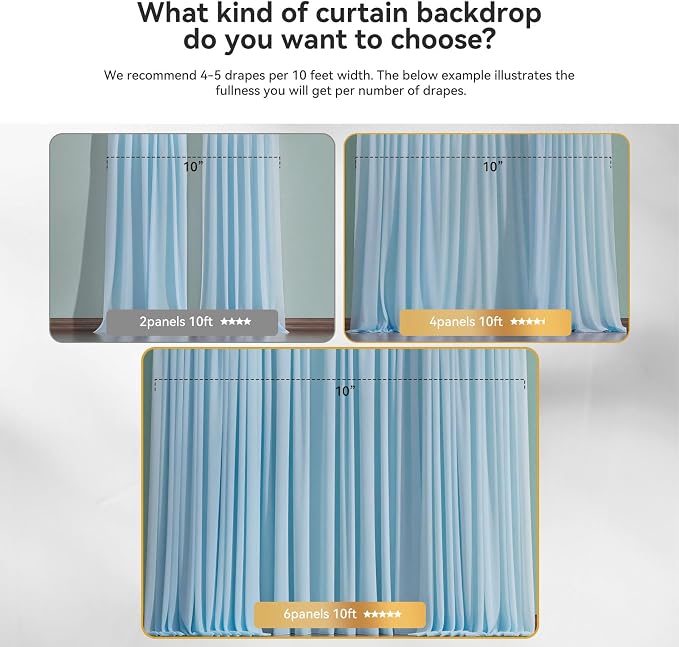 Ledido 4 Pack 10×10ft Blue Tulle Backdrop Curtains with Lights String - 1200LED Fairy Lights Sheer Curtain Backdrop for Wedding Baby Shower Photo Shoot Birthday Party Decoration(8 Panels 5×10ft)，Blue