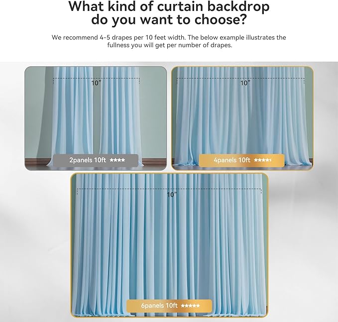 Ledido 3 Pack 10×10ft Blue Tulle Backdrop Curtains with Lights String - 900LED Fairy Lights Sheer Curtain Backdrop for Wedding Baby Shower Photo Shoot Birthday Party Decoration(6 Panels 5×10ft)，Blue