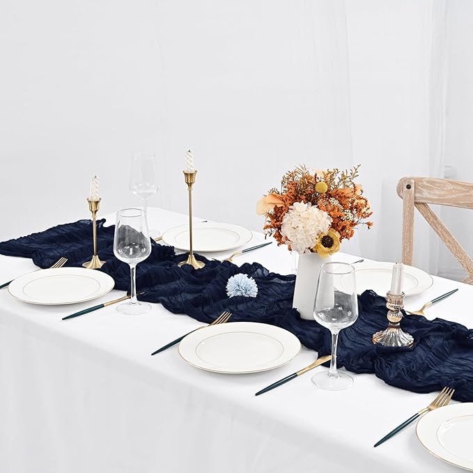 24 Pack Navy Blue Cheesecloth Table Runner,10FT Gauze Boho Long Cheesecloth Table Runners 20x120inch Rustic Cheese Cloth Table Runner for Wedding Party Bridal Shower,Table Decorations
