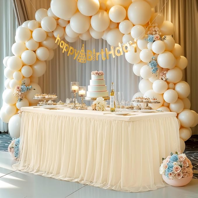 Champagne Tablecloth Rectangle Table Cover for 6 Foot Table, Champagne Tulle Table Skirt Rectangle Table 6ft Stretch Tulle Tablecloth Fitted Elastic Banquet Party Wedding Table Cloth for 6 Foot Table