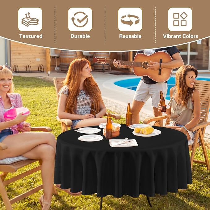 sancua 120 Inch Round Tablecloth Black, 8 Pack - Circle Polyester Fabric Table Cloth for Wedding Party Reception Banquet Birthday, Washable Formal Table Cover (Fit 48-96 Inch Tables)