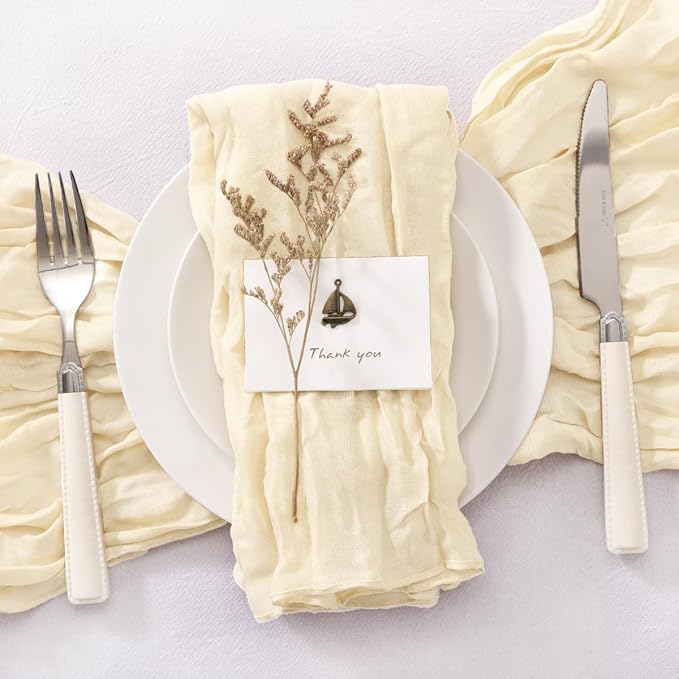 20 Pack Beige Cheesecloth Napkins Cloth Washable Spring Summer Cloth Napkins Set of 20 Bulk 21x21 Inches for Wedding Baby Bridal Shower Birthday Dinner Party Home Table Decor