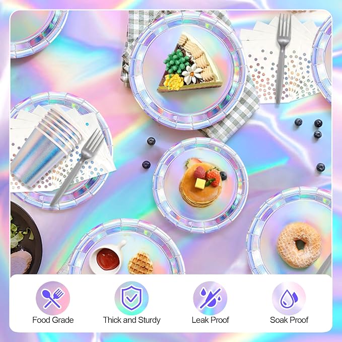 Iridescent Party decorations Kpop Birthday Decorations Holographic Party Supplies Iridescent Plates Cups Napkins Tablecloth Birthday Banner Star Garland Streamer Disco Kpop Party Serve 24