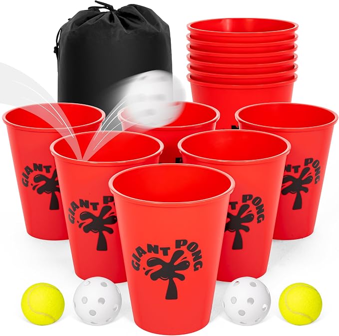 ropoda Giant Yard Pong,Yard Games with Durable Buckets and Balls - Choose Red Large, XL, or Green - Glow in the Dark, Outdoor Game with Carry Bag for the Beach,Lawn, Great Gift Choice for Families