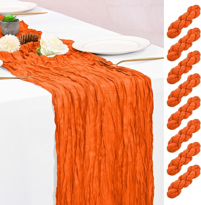 8 Pack Orange Table Runner 10FT Cheesecloth Table Runner Boho Gauze Table Runners Long Rustic Sheer Fabric Table Runners for Wedding Party Bridal Shower Farmhouse & Home Decor