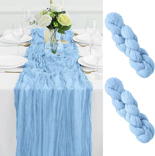 2Pack Light Blue Table Runner 10FT Cheesecloth Table Runner 35x120Inch Long Boho Cheese Cloth Table Runners Rustic Gauze Table Runners for Party Wedding Bridal Shower Baby Shower Decorations