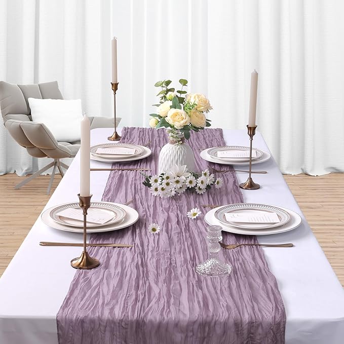 6 Pack Grape Purple Cheesecloth Table Runner 10Ft Gauze Cheese Cloth Table Runner 35x120 Inch Boho Sheer Rustic Fabric for Party Decor Baby Shower Wedding Centerpiece Home Table Decorations