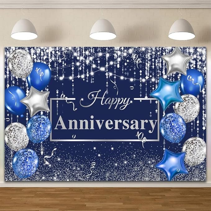 12x10ft Happy Anniversary Backdrop Navy Silver Glitter Diamond Background for Cheer to Years Wedding Anniversary Bridal Shower Party Decoration Photo Backdrop Miss to Mrs Background