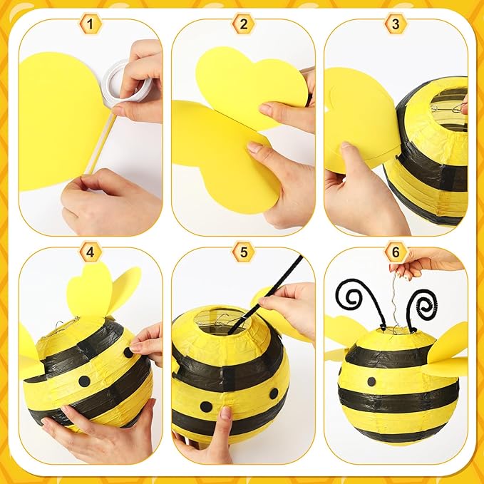 25 Pcs Honey Bee Party Decorations Include 6 Paper Fans Lantern 6 Tissue Honeycomb Ball 6 Paper Pom Poms 6 Bee Hanging Decor Circle Dot Garland for Baby Shower Birthday, Black Yellow White
