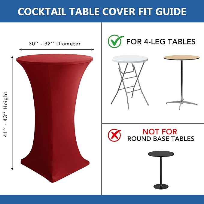 Cocktail Table Covers-Spandex Round High Top Table Cloths 8 Pack 32x43 Inch-Red Stretch Fitted Christmas Tablecloth for Pub Bistro Highboy Party Event Banquet Height Folding Satnding Tables