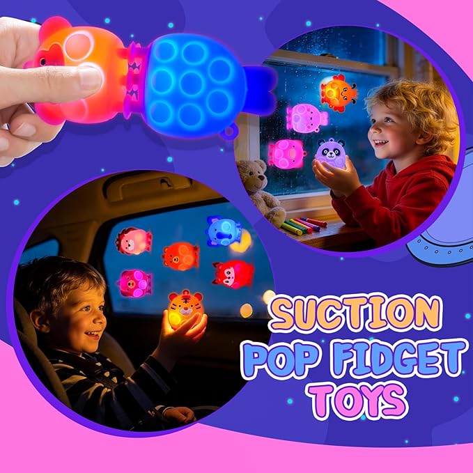 ChildFun Party Favors for Kids, 24 PCS Light UP 3D Animal Suction Pop Fidget Toys, Goodie Bags Stuffers for Kids, Prizes for Kids Classroom, Pinata Stuffers, Carnival Prizes