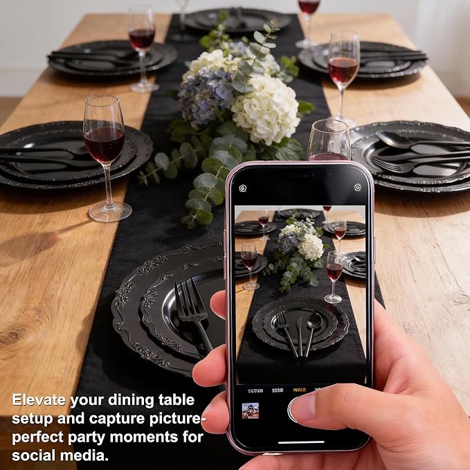 Tinybee 150PCS Black Plastic Silverware - Heavy Duty Disposable Silverware, Luxury Black Plastic Utensils - Elegant Disposable Utensil Include 50 Knives,50 Forks,50 Spoons for Party&Wedding
