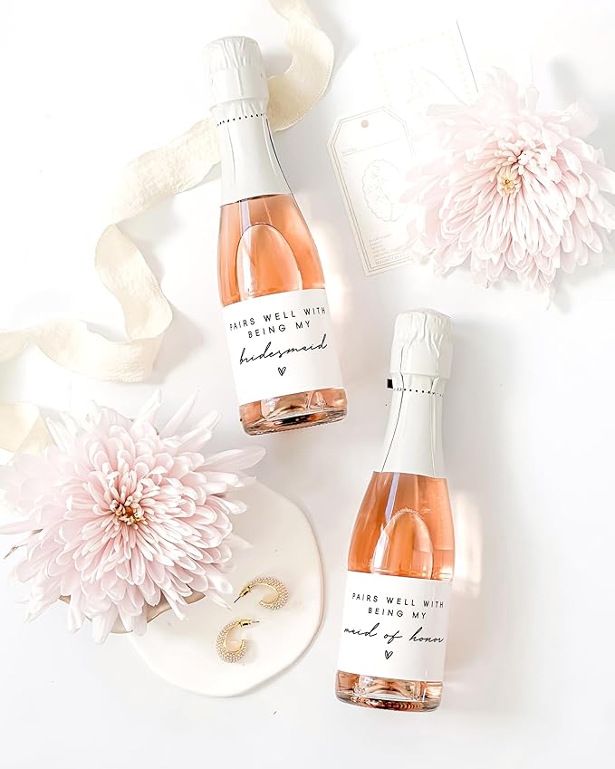 Label with Love Bridesmaid Proposal Mini Champagne Labels, Set of 10, Bridesmaid Champagne Stickers Handmade Labels, Will You be My Maid of Honor or Bridesmaid Gift, Bridesmaid Box Idea