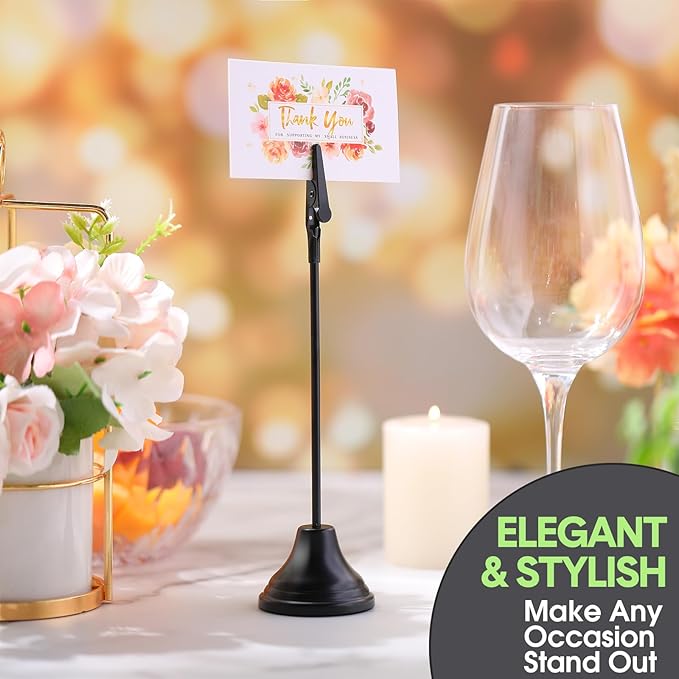 Skyygemm 12 Pcs Table Number Holders - 8 Inch Place Card Holders with Alligator Clip for Photos, Food Signs, Birthdays, Weddings (Black)