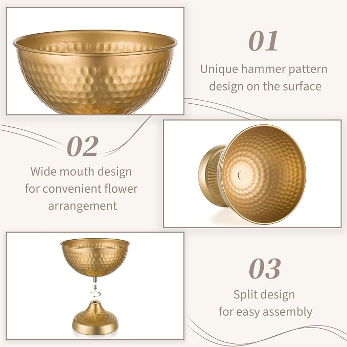 Sziqiqi Urn Vases for Wedding Centerpiece - 5.9in High Gold Metal Vase Set of 10 Small Vintage Flower Arrangement Pots for Table Centerpieces Elegant Hammered Compote Vase for Anniversary Party