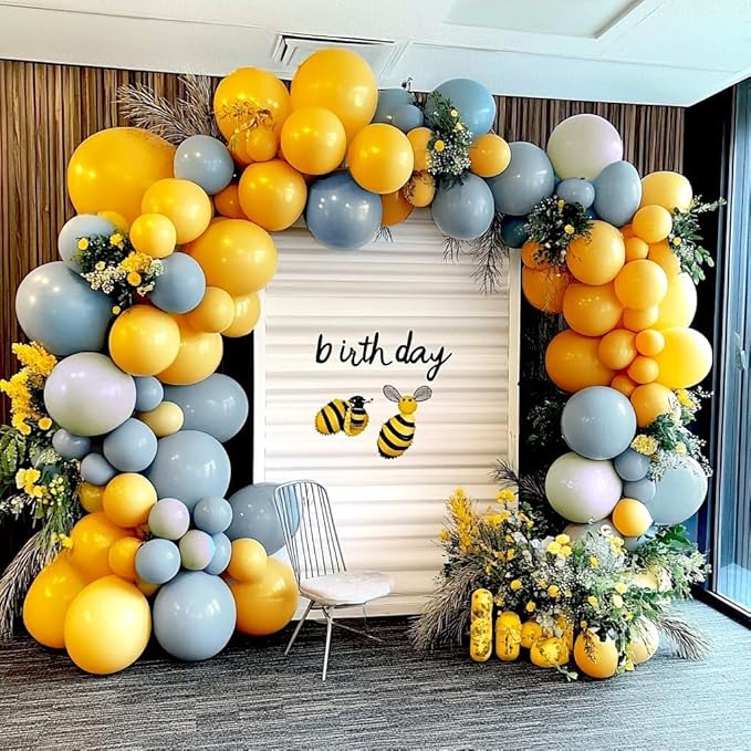 Blue Yellow Balloon Garland Double Stuffed Sand White Balloons Dusty Blue Yellow Cream Balloon Arch Kit for Baby Shower Birthday Gender Reveal Bee Honey Party Decorations