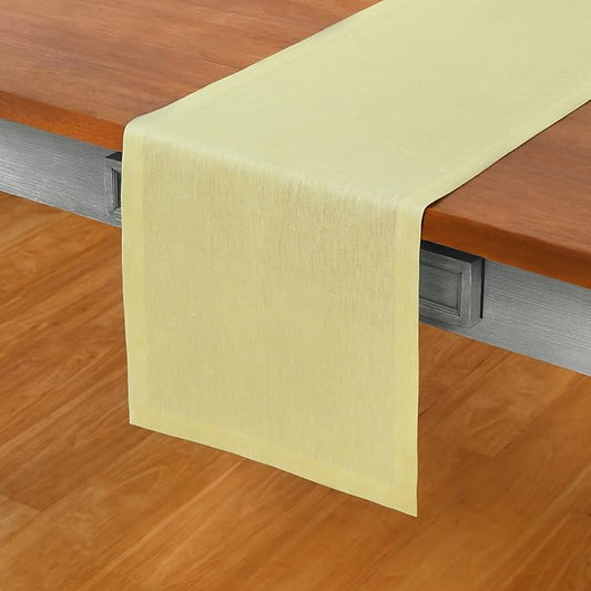 Solino Home Linen Table Runner 72 Inches Long - Athena, 100% Pure Linen Chambray Yellow Table Runner 14 x 72 Inch for Dining, Spring, Summer, Mothers Day