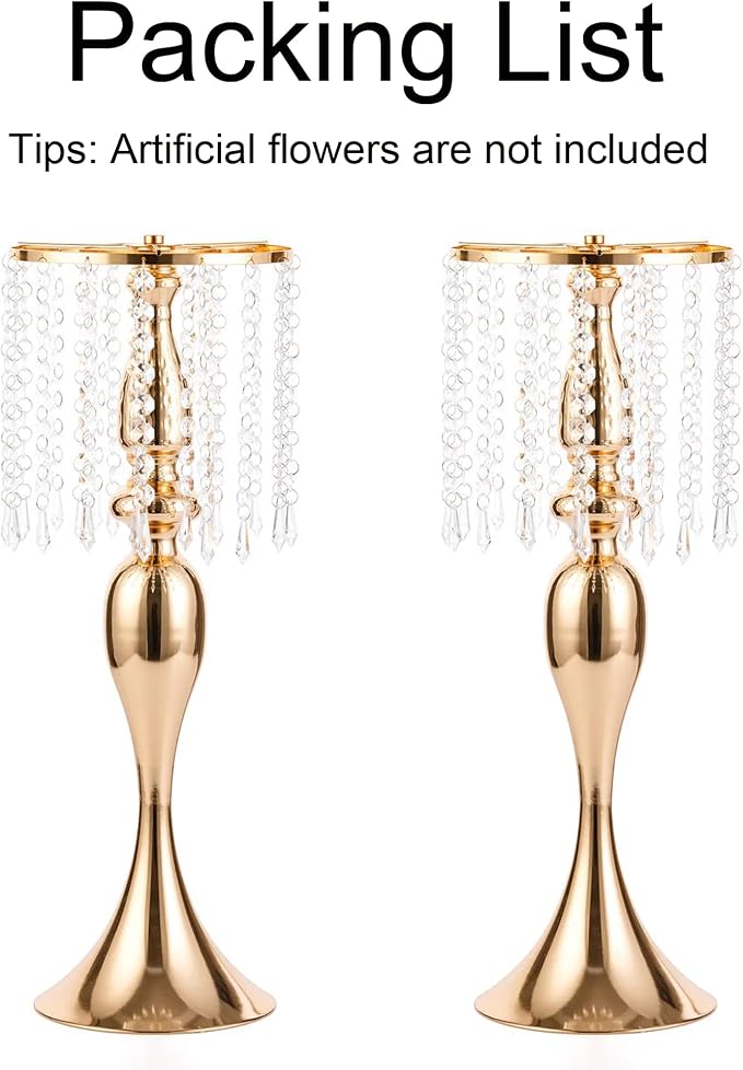 Gold Vase Stand Table: 21.3in Wedding Centerpieces, Set of 2 | High End Crystal Design Vase Stand for Wedding Party Reception Birthday Event Home, Tall Table Center Piece
