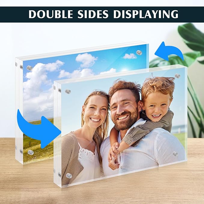 Kigley 6 Pcs 5 x 7 Inch Acrylic Picture Frames, Clear Acrylic Photo Business Card Frame Desktop Display Double Sided Wallet Size Frame Freestanding Frames for Film Photos Cards Stamp