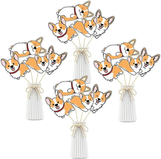 Set of 16,Corgi Theme Centerpiece Sticks,Cute Pet Dog Birthday Theme Party Table Toppers,Puppy Pet Dog Happy Birthday Party Decoration Supplies
