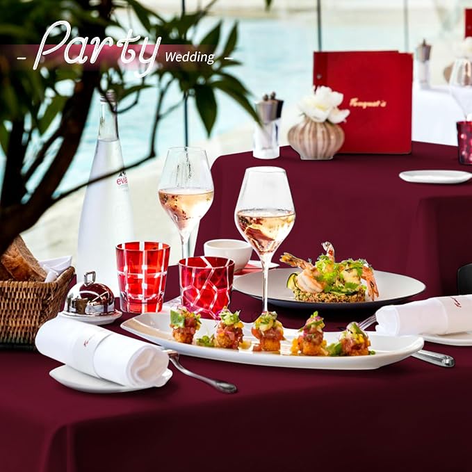 10 Pack Burgundy Tablecloth for 6 Foot Rectangle Tables - 60 x 102 Inch Washable Linen Polyester Fabric - Burgundy Table Cloths for Parties, Wedding Banquet