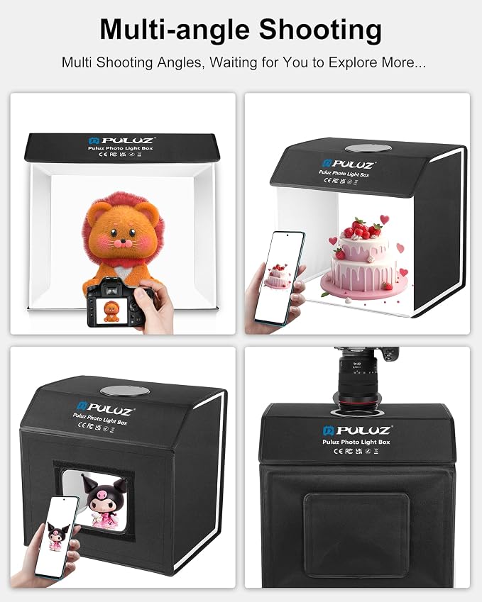 Light Box Photography, PULUZ 16"x12" Portable Photo Box with 320 LED Beads, Professional Photo Booth Shooting Tent Kit with 4 Color PVC Backdrops for Jewelry and Small Items Product Photography