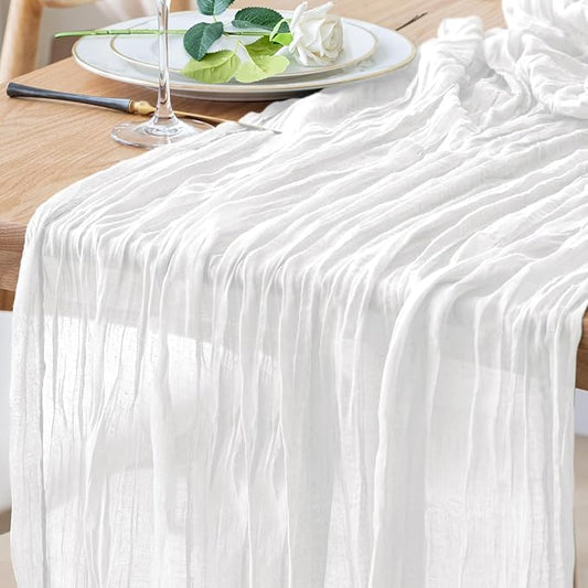 Table Runner Cheesecloth 10FT Ivory Boho Gauze Cheese Cloth Rustic Sheer Table Runners for Wedding Bridal Baby Shower Party Decoration
