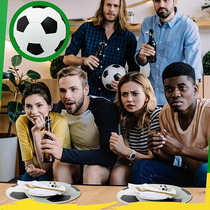 Remerry 14 Inch Leather Soccer Placemats Set of 6 Soccer Shape Table Mats for Sport Ball Birthday Party Decorations Heat Resistant Sport Ball Place Mat for Game Day Sportball Party Favors Kitchen