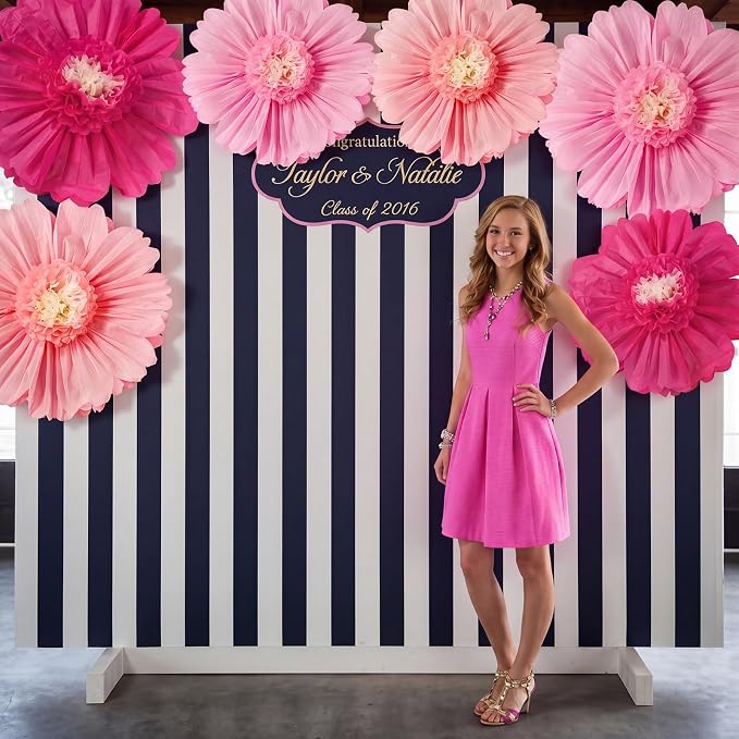 Giegxin 6 Pcs 31.4", 24" Pink, Rose Red Giant Paper Flowers Big Pink Tissue Flowers for Wall Decorations Jumbo Crepe Floral for Wedding Tea Party Baby Shower Classroom Bulletin Board Birthday Backdrop