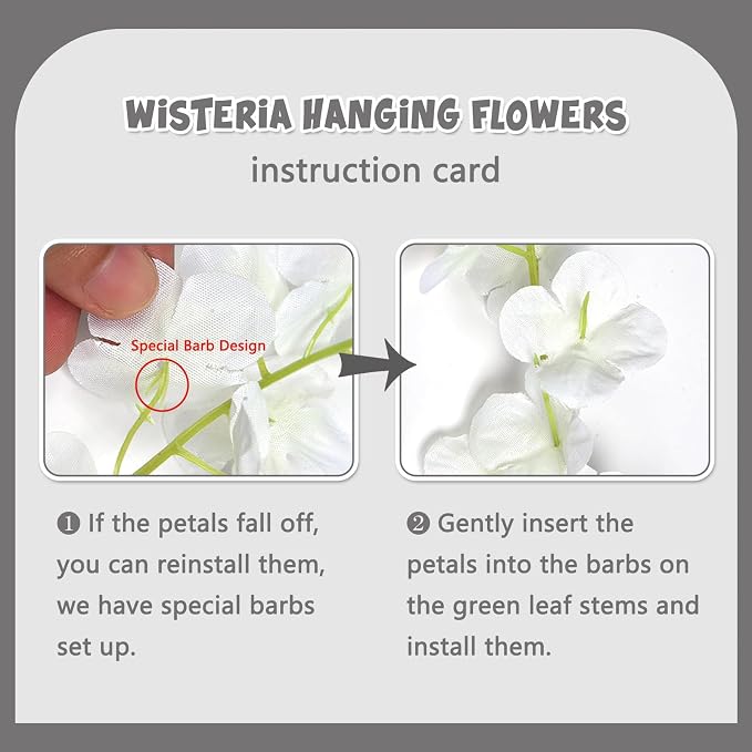 24 Pack White Wisteria Hanging Flowers Garland, 3.77 Feet Artificial Flower Vines, Fake Wisteria, Artificial Vines Hanging Garland for Backdrop Outdoor Yard Garden Decor