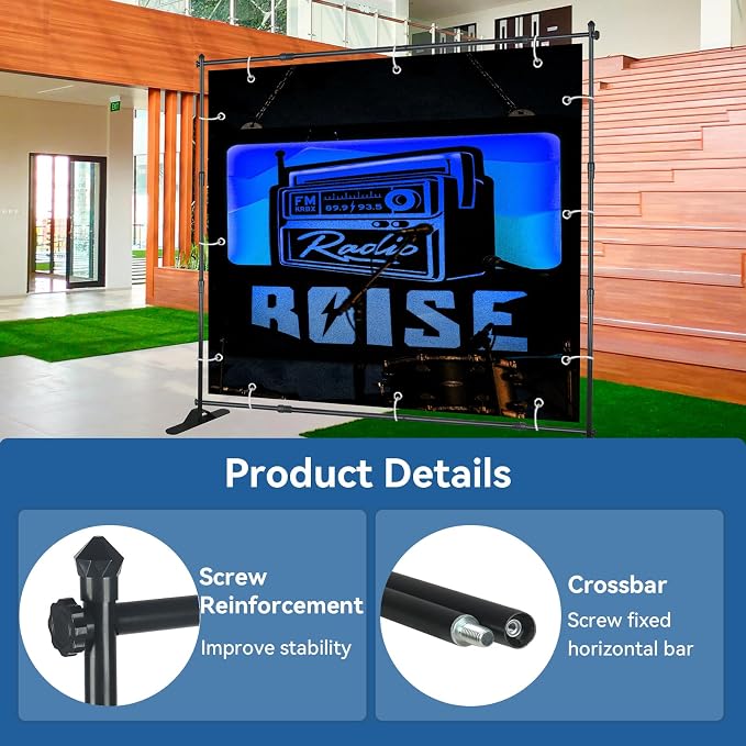 QKA 8x8 FT(WxH) Heavy Duty Backdrop Banner Stand with Adjustable Telescopic Tube,Step and Repeat Stand for Parties, Photo Booths, Exhibit Events and More Easy to Install(Carrying Bag Included)