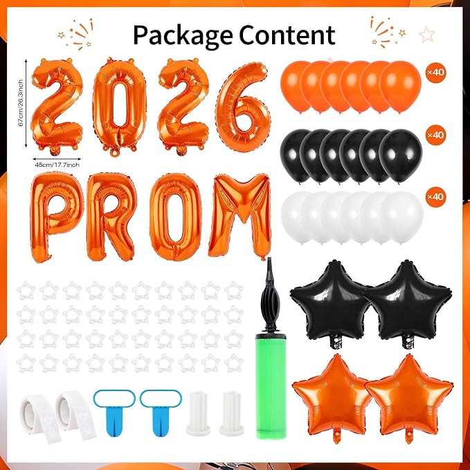 2 Sets Graduation Balloon Column Stand Kits with 132 PCS Orange Black White Latex Balloons 2026 Letters 6.5 Ft Adjustable Metal Tube Telescopic Tower Pillar with Base for Graduation Party Decoration