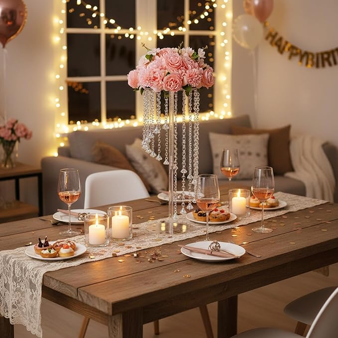 Wedding Centerpieces Decoration Flower Vase, Elegant Acrylic Crystal Stand -2 Pcs 23.6inch High Party Tables Decorations, Dining Table Chandelier Centerpiece Stands