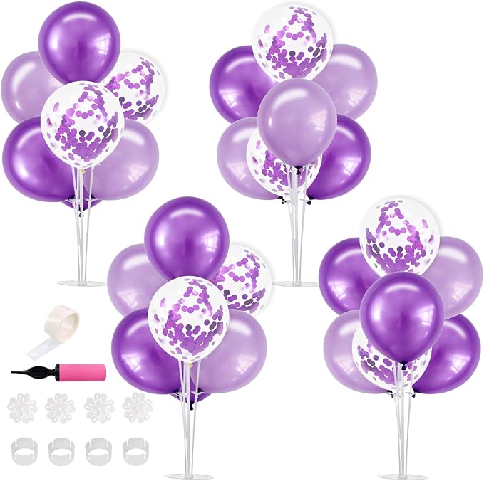 TONIFUL 4 Set Purple Balloon Stand Centerpiece Table Decorations for Birthday,Baby Shower,Engagement, Wedding,Mother's Day,Graduation,Halloween,Party Decorations