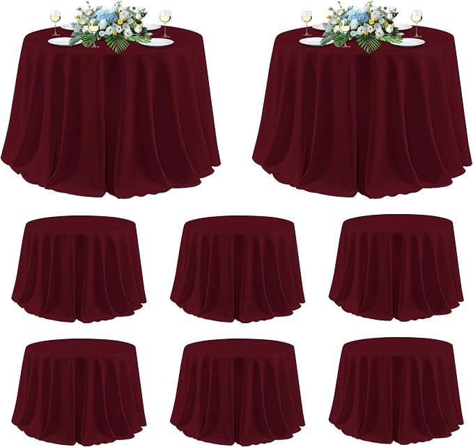 sancua 120 Inch Round Tablecloth, 8 Pack Burgundy - Circle Polyester Fabric Table Cloth for Chiristmas Party Reception Banquet Birthday, Washable Formal Table Cover (Fit 48-96 Inch Tables)