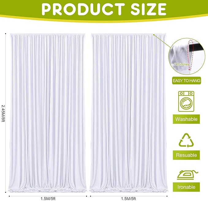 Wokceer White Backdrop Curtain for Wedding Parties 10x8FT Wedding Curtains Backdrop Drapes Polyester for Photoshoot Baby Shower Birthday Party Curtains Photography Background 2 Panels 5x8FT