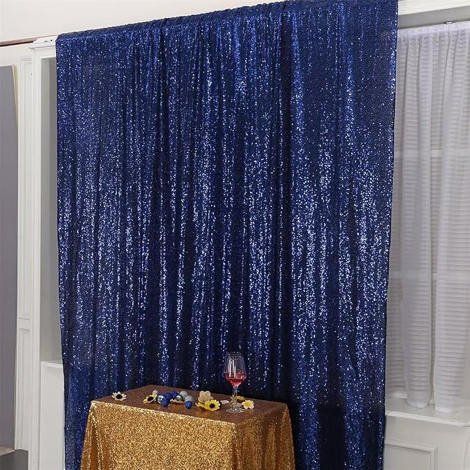 Eternal Beauty Navy Blue Sequin Backdrop, 8x10 Ft Glitter Background Curtains for Shimmer Photography Party Wedding Birthday Independence Day Back Drop Decor