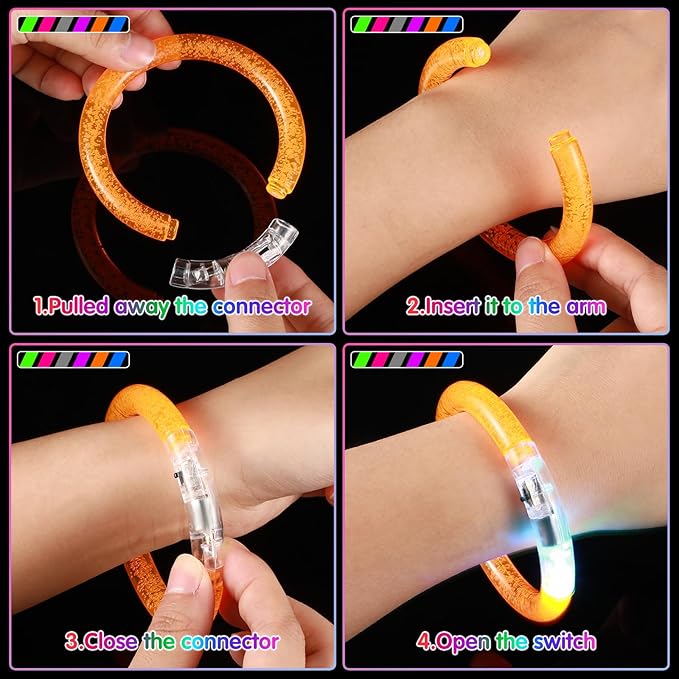 Honoson 96 Pack Glow in the Dark Party Supplies, Light up Glasses LED Bracelets, Neon Favor Flashing Bulk Gift for Adult (Vibrant Color)