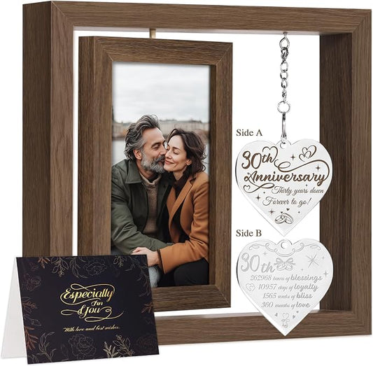 30 Year Anniversary Picture Frame Gifts, 30th Anniversary Wedding Gifts for Husband Wife Couple Him Her Parents Men Women, 30th Thirty Year Thirtieth Anniversary Personalized Wood Gift