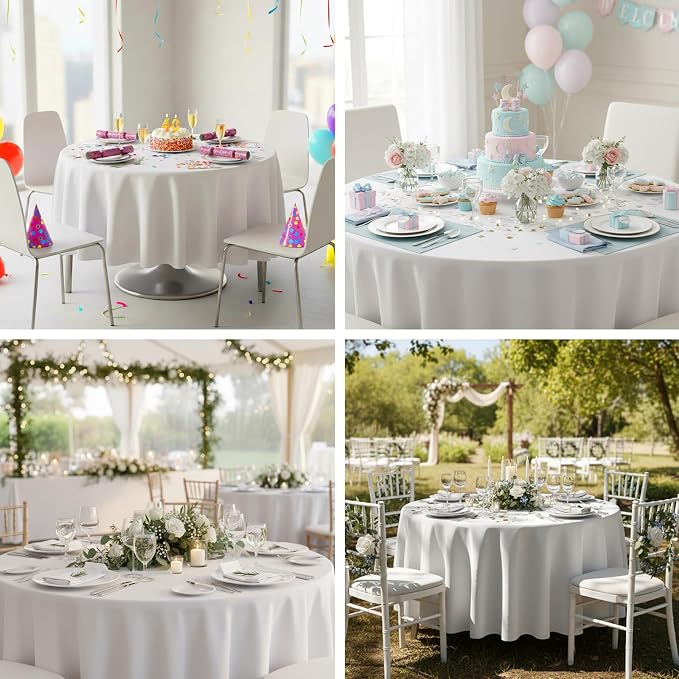 Fixwal 2 Pack White 90 Inch Round Tablecloths, Reusable Heavy Duty Washable Polyester Table Covers for Wedding, Party, Birthday, Outdoor, Picnic, Camping, Fits 30-60 Inch Tables