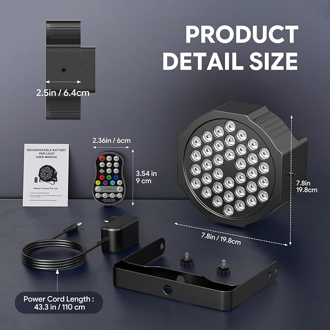 Rechargeable Stage Par Lights U`King RGB 36 LED Uplights Battery Powered with RGB 36W DJ Uplights Sound Activated Control for Wedding DJ Disco Events Halloween Church Live Party - 20 Pack