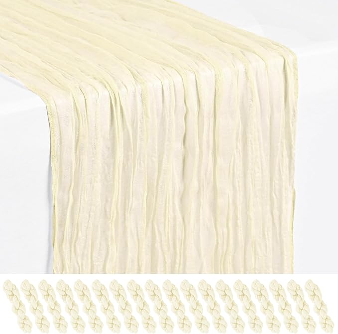 18 Pack Beige Cheesecloth Table Runner 17 x 108 inch Boho Gauze Table Runner Rustic Sheer Cheese Cloth Table Decorations for Wedding Party Baby Bridal Shower Birthday Holiday Home