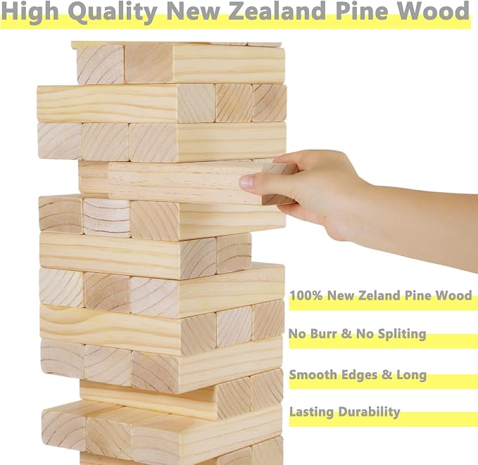 GOROCK Jumbo Tumble Tower,60pcs Large Classic Giant Indoor Outdoor Game for Kids and Family,Stack Over 5Ft Wooden Blocks Party Game at Backyard Lawn with Friends On Holiday